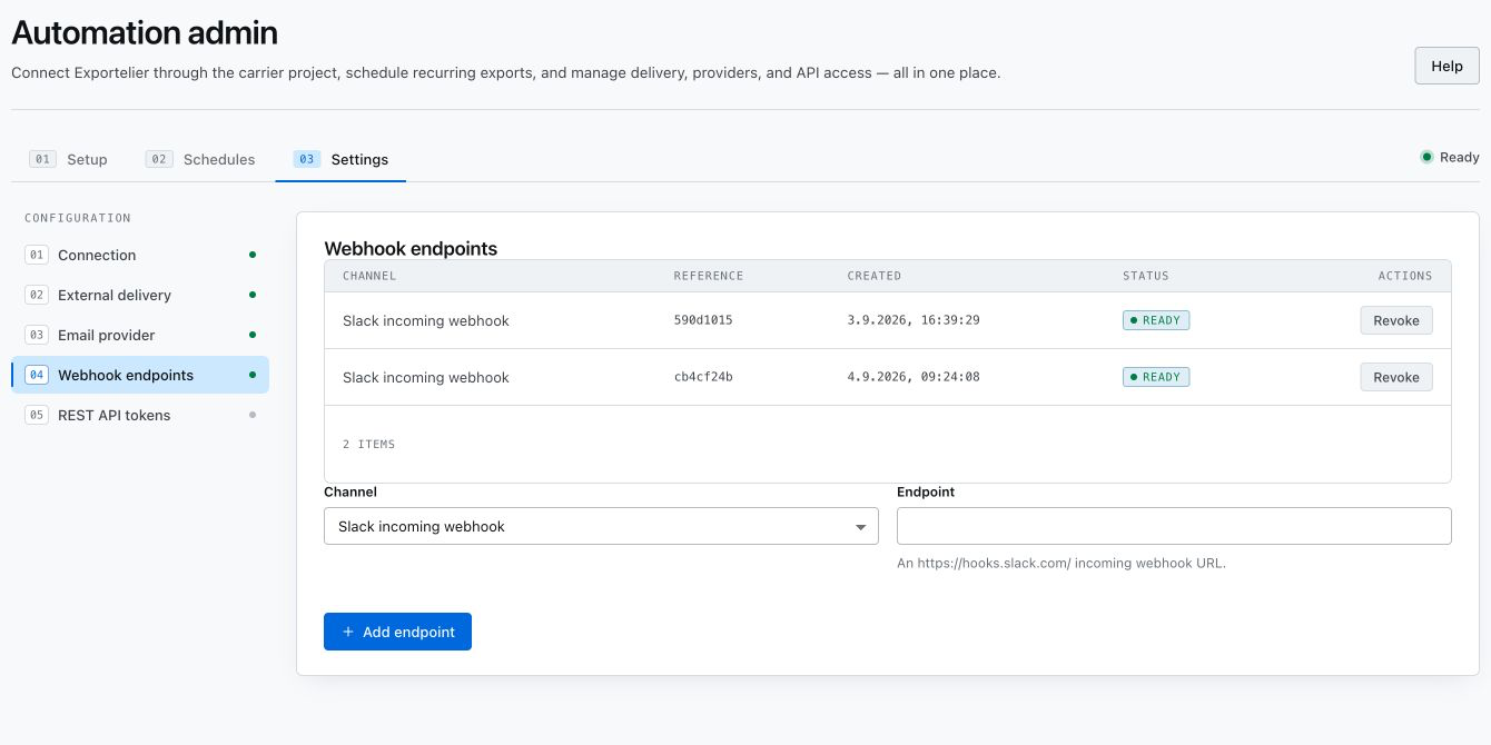 Webhook configuration