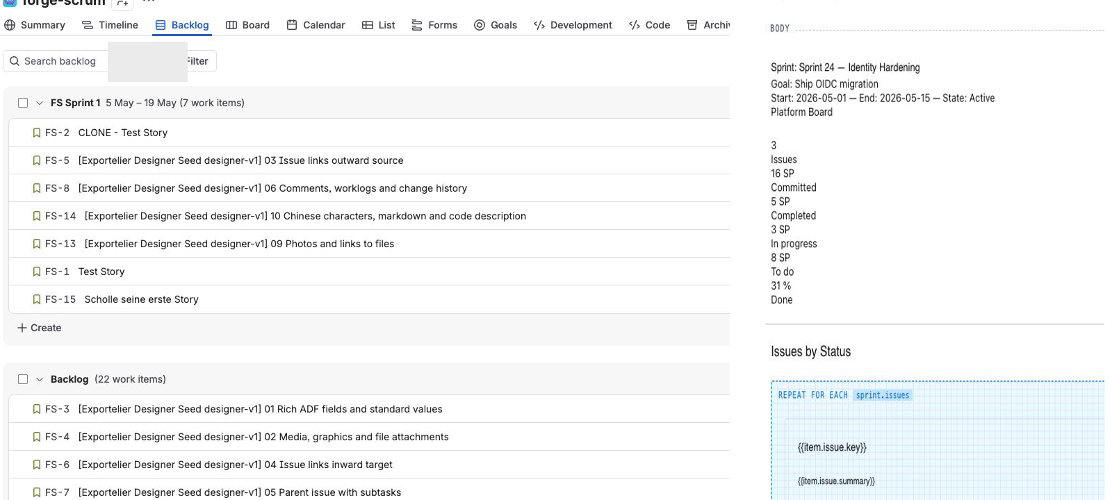 Backlog export