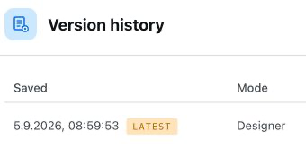 A detail of version history showing the saved time and template mode.