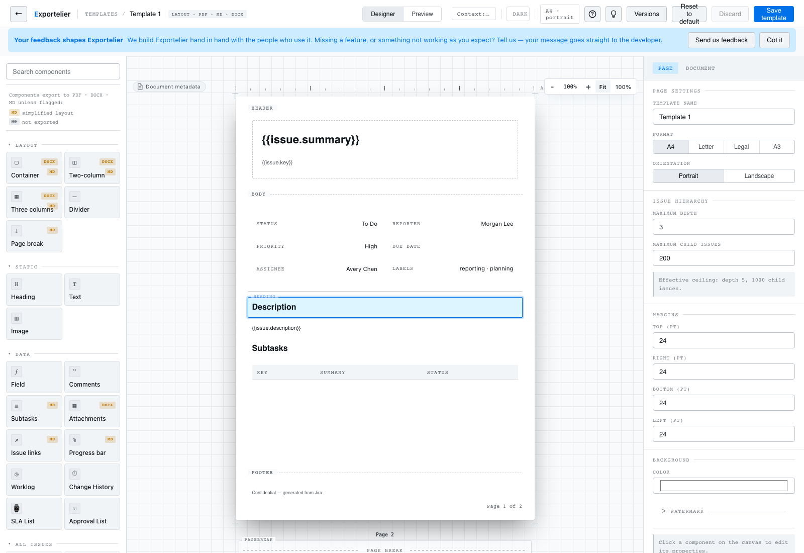 Contrôles de configuration de page