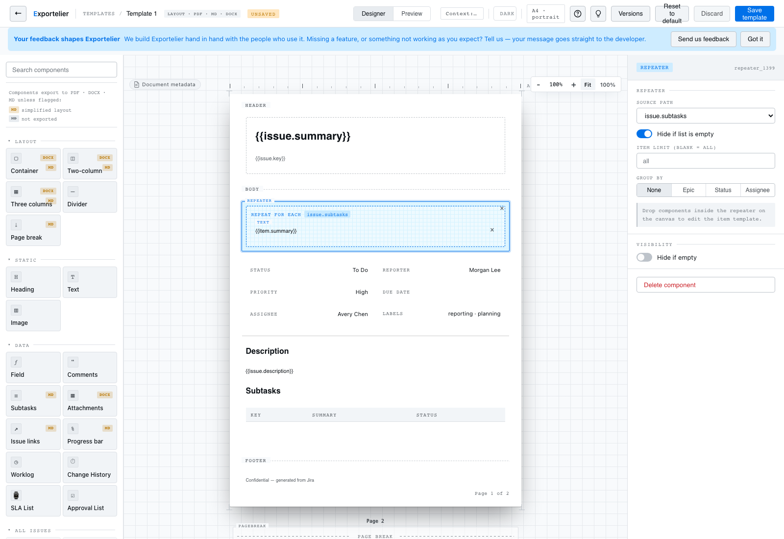 Un répéteur sur le canevas